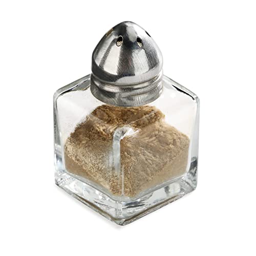 New Star Foodservice 22254 Glass Cube Mini Salt and Pepper Shaker with Stainless Steel Top, 0.5-Ounce, Set of 48
