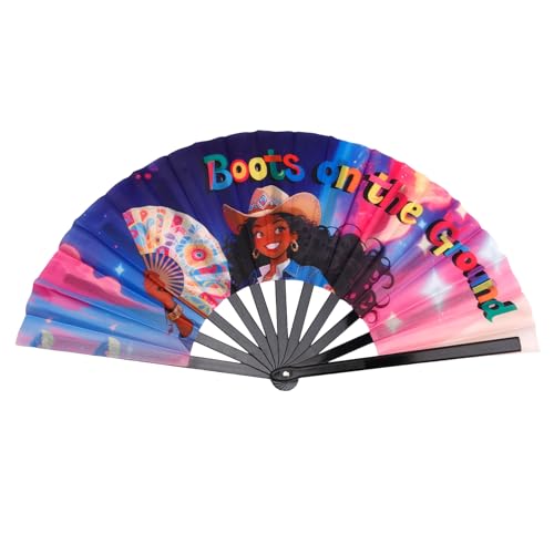 13'' Boots on The Ground Hand Fan, Large Folding Clacking Popping Fan for Line Dancing,Wedding Party Decoration, Festival Performance, Dance Accessory, Country Western Swing(Style 20)