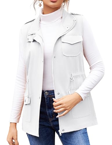 Beyove Vest for Women Fashion Utility Safari Sleeveless Cargo Military Anorak Vests Tops