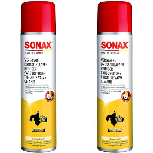 SONAX Vergaser + DrosselklappenReiniger (400 ml) Hochleistungs-Lösemittel für stark verschmutzte und verkokte Motorteile | Art-Nr. 04883000 (Packung mit 2)