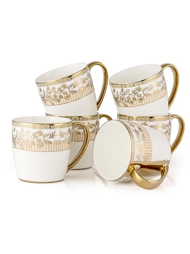 Image of JCPL Fine Ceramic Gold Printed Tea /Coffee Mugs Sets of 6-200 ml Each (Alton E603)