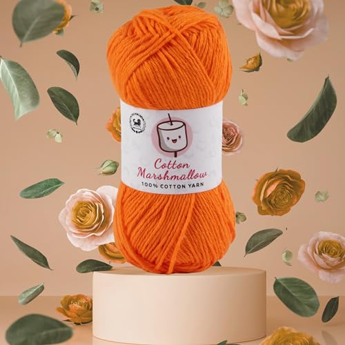 Image of NESTNHAVEN Cotton Marshmallow 100% Cotton Yarn - (50 g, 130 m) - Luxury Yarn for Crochet, Amigurumi, Embroidery, Toys, Garments, Flowers and Hobby Projects (Orange)