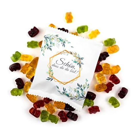 Lucky Treats - Schön, dass du da bist Fruchtgummi 25 St. Weiß Matt - Gummibärchen Gastgeschenke Hochzeit Taufe Geburtstag - Hochzeit Süßigkeiten Made in Germany Cover