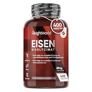 Eisentabletten – 400 Tabletten – Für Immunsystem, Energiestoffwechsel & Blutbildung (EFSA) – Aus Eisenbisglycinat (Eisen Chelat) – 6+ Monate Vorrat – Hoch bioverfügbare Form von Iron – WeightWorld