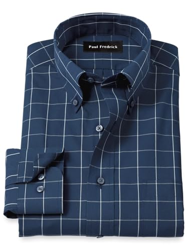 Paul Fredrick Men's Tailored Fit Non-Iron Cotton Windowpane Dress Shirt