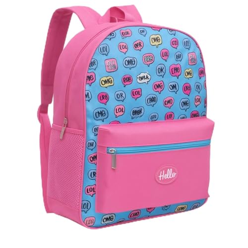 Mochila Escolar Hello Rosa 16 Polegadas – Modelo Juvenil Moderna e Cheia de Estilo - Perfeita para Livros Cadernos e Notebook