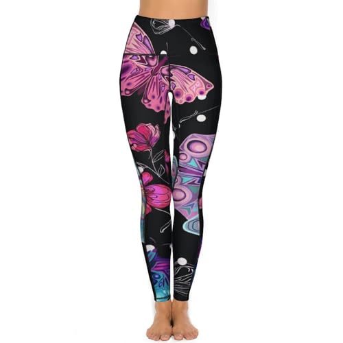 Legging de yoga imprimé fleurs papillons pour gym et jogging