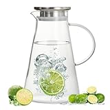 2-in-1 Glass Teapot with strainer 60 Oz Stovetop & Microwave Safe Heatproof Borosilicate glass tea pot One-Touch Tea Kettle for loose tea leaves，Hot/Cold Beverages Glass pitcher with lid
