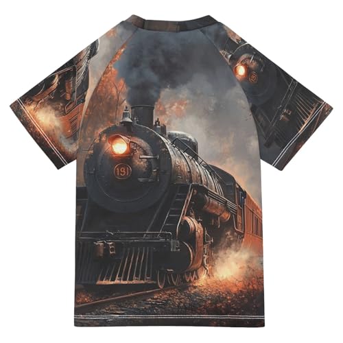 Kids Swimsuit Train Smoke Autumn Sunscreen T-Shirts Swimwear Sets UPF 50+2