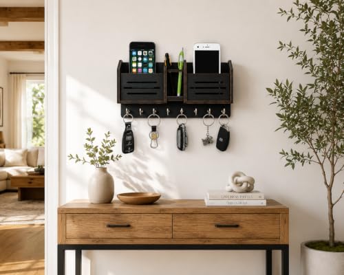 Image of Wooden Key Holder for Home MDF Wood Wall Mounted Designer Key Holders for Wall Decor Keys Hanger Stylish Mobile Stand Key Organizer for Home Decor and Office Decor Keychain Hanger