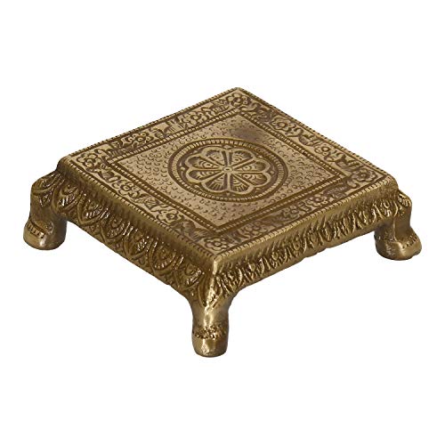 Image of eCraftIndia Brass Traditional Pooja Chowki (3.5 Inch x 3.5 Inch)