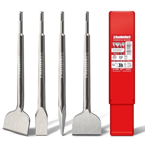 SCHWABENBACH® SDS Plus Meißel Set 4-tlg. 250 mm – Fliesenmeißel 50 mm, Flachmeißel 50 mm...
