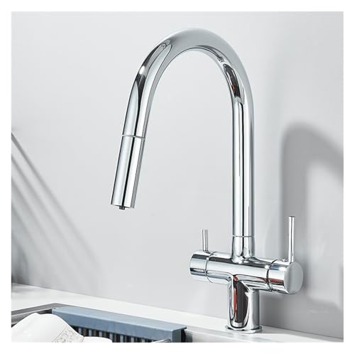 Grifo de cocina con caño extendido, giratorio de 360 ​​grados, mezcla fría y caliente, doble manija(Chrome)