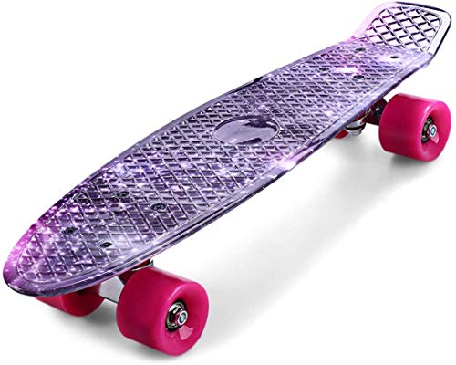 Bprtcra Cruiser Skateboard de 55,9 cm Penny Board Cruiser Carver Baby Complete Mini Cruiser Design Rétro Motif graphique rose étoilé galaxie Skateboard...
