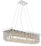 SILJOY Rectangle Modern Crystal Chandelier Lighting Raindrop Pendant Light Dining Room Kitchen...