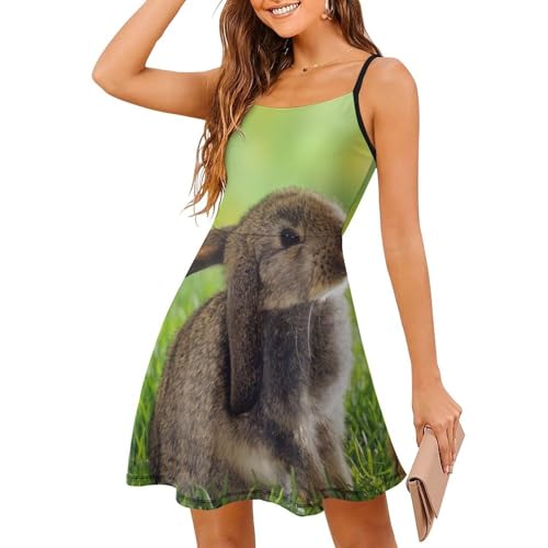 Robe d'été lapin bretelles spaghetti : mini jupe de plage cami