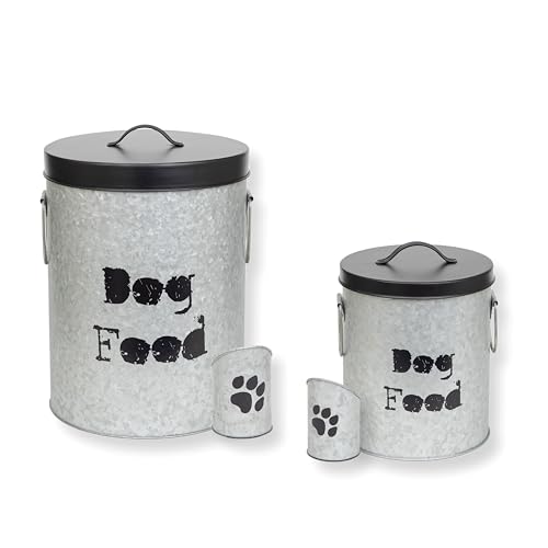 Medium & Small Dog 40lb & 20lb Pet Food Storage Canister with Scoop – Durable & Airtight for Freshnesss, Minimalist Design & Recyclable, Medium & Small Metal Container (Combo - Dog Bin - Med & Small)