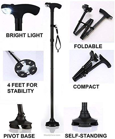 Image of Aluminium Alloy Handle Dependable Professional LED Light Folding Walking Stick for Old Gentleman, Walking Sticks for Old People