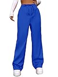 SOLY HUX Women's Cargo Pants Elastic High Waisted Loose Straight Jogger Leg Pocket Trousers Y2K Pants Pure Royal Blue L