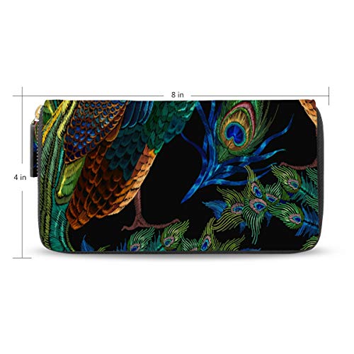 AGONA Womens Wallet Blue Peacocks Wallet for Women Long Wallet PU Leather Zip Around Phone Clutch Handbag Card Holder Purse Girls Men2