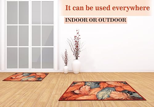 Image of Digital Printed Bathmat Set of 2 | Anti-Skid Mess Backing | Large & Small Combo | Water Absorbent, Quick Dry, Soft Floor Mat for Bathroom & Home Color - Floral Printed Orange and Grey