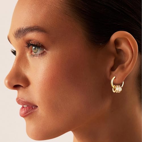 CHESKY Small Gold Earrings - Dainty Huggie Earrings for Women Hypoallergenic Cubic Zirconia Drop Hoop Minimalist Cylinder Dangle Earrings Everyday Jewelry
