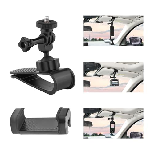 Image of Car Sun Visor Mount for Insta360 X4 X3 X2 DJI Osmo Pocket 3 Action 4 3 Gopro 12 11 10 9 8 7 Car Sun Visor Holder with Phone Clip for Vlog /Video POV Mount Smartphone Accessories