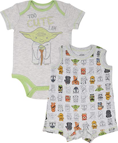 STAR WARS Yoda Infant Baby Boys Bodysuit & Sleeveless Romper Clothing Set 24M White/Grey