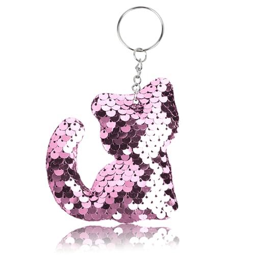 ongfuwu Sequin Cat Keychain for Car, Cute Glitter Kitty Key