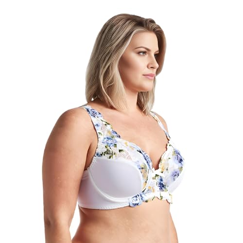 Image of Curve Muse Women's Minimizer Unlined Underwire Bra with Lace Embroidery-2 Pack