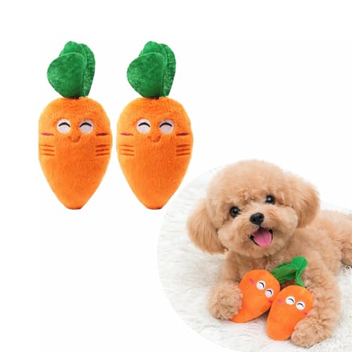Pack de 2 juguetes de peluche suave con diseño de zanahoria para perros y gatos