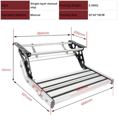 Electric RV Steps - Retractable Manual Aluminum Stair for Motorhomes & Campers, Non-Slip Pedal, Foldable Caravan Steps, Heavy-Duty, Easy to Install, Safe & Sturdy