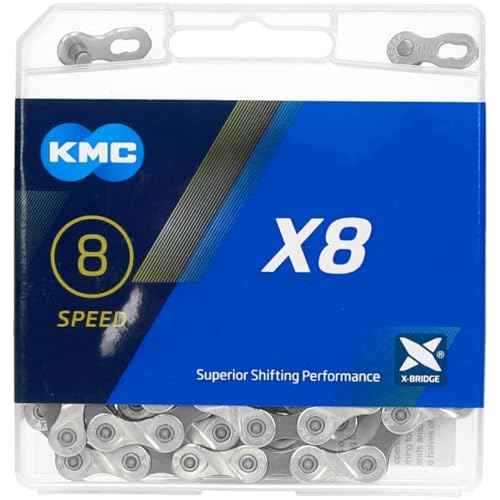 KMC X8 8-Speed Half Nickel Plated X-Series Bicycle Chain Compatible with Shimano SRAM Campagnolo and All Major Systems