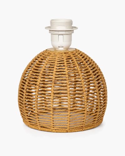 Image of Homesake Handwoven Rattan Table Lamp with Fabric Shade | Boho Bedside Lamp for Bedroom | Decorative Cane Lamp for Living Room | Warm Ambient Lighting | Raffia Round Home Decor, Rajasthani Shade