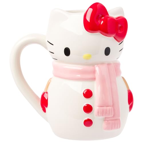 Image of Silver Buffalo Sanrio Hello Kitty Christmas Snow Man, 3D Sculpted Mug, 20oz | Holiday Ceramic, 0.59 Liters