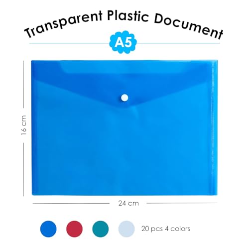 Image of Shuban A5 Small Document File Folder | Plastic Envelope Files | Waterproof Expanding File Folder for Office, School, Bills, Receipts, Certificates & Travel Documents(5Pcs-Mix Color)