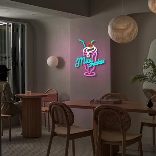 Image of Milk Shakes Neon Signs Ice Cream Neon Light Milk Tea LED Neon Light Milk USB Powered Dimmable(12.6x14.8 Inch)
