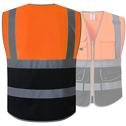Image of JKSafety 9 Pockets High Visibility Zipper Front Safety Vest With Reflective Strips,Meets ANSI /ISEA Standard (150-Orange-black, 3XL)