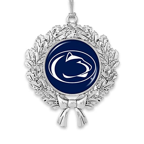 From the Heart Enterprises Penn State Wreath with Team Logo Silver Metal Christmas Ornament Gift Tree Decoration PSU