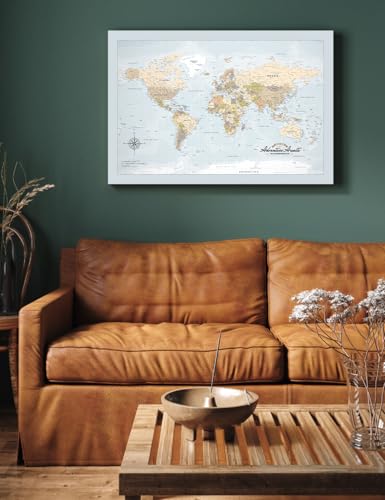 Image of IPIC - Canvas World Maps for Wall Decor, Push Pin Map Decor to Mark Travels, World Travel Map Print for Home, Office, Study, and RV, Ready to Hang