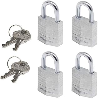 MASTER LOCK Small Padlocks [Key] [Keyed Alike] [Family Pack of 4] 9120EURQNOP - Best Used for Backpacks, Luggage, Computer Bags, Locker, Gym and More