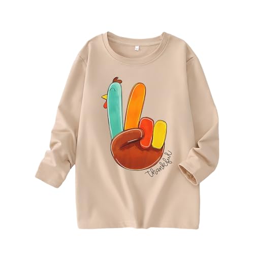 Thanksgiving Shirts for Kids Girls Boys Funny Turkey Long Sleeve T-Shirt Fall Thankful Casual Tee Tops 7-12Years