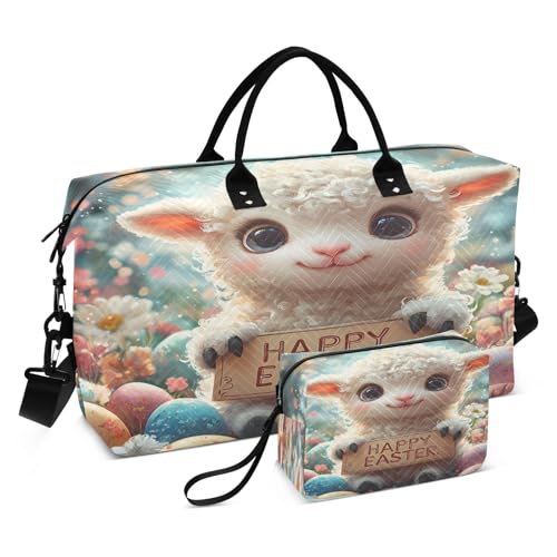Travel Duffle Bag Weekender Bags Overnight Bag with Toiletry Bag Gym Duffel Bag Easter Sheep for Travel Business Trips Sport