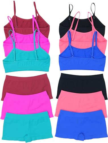 Image of ToBeInStyle Girl Pack of 6 Set Spaghetti Strap Training Bras & Boyshorts Bikinis
