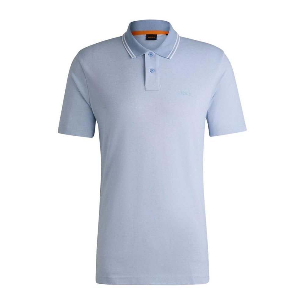 BOSS Mens Peoxfordnew Short Sleeve Polo Shirt Open Blue XL