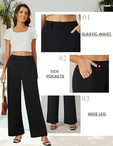 FireSwan Wide Leg Pants Woman Palazzo Casual Slacks High Waisted Trousers Loose Business Work Dress Office Pockets4