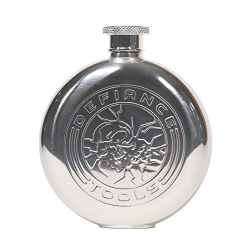 Defiance Tools Travel Flask With Funnel, Stainless Steel, Skull, For Liquor, Alcohol, Whiskey, Rum, Vodka, Embossed (5 Oz) #TOP2