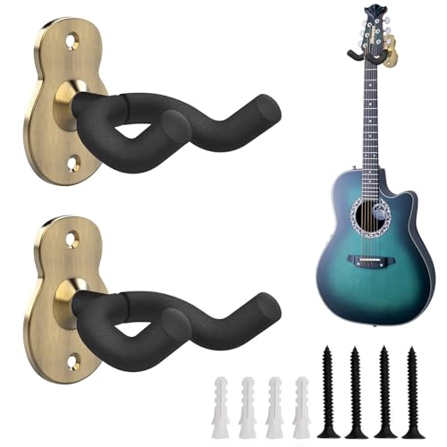 Gitarrenhalter für die Wand - Gitarren-Wandhalterung, 2er Pack Metall-Gitarrenhalter mit Schwammschutz, passend für alle Gitarrenarten, E-Gitarren, Ukulelen, Banjo, Bass - Bronzefarben Gitarrenhalter für die Wand - Gitarren-Wandhalterung, 2er Pack Metall-Gitarrenhalter mit Schwammschutz, passend für alle Gitarrenarten, E-Gitarren, Ukulelen, Banjo, Bass - Bronzefarben