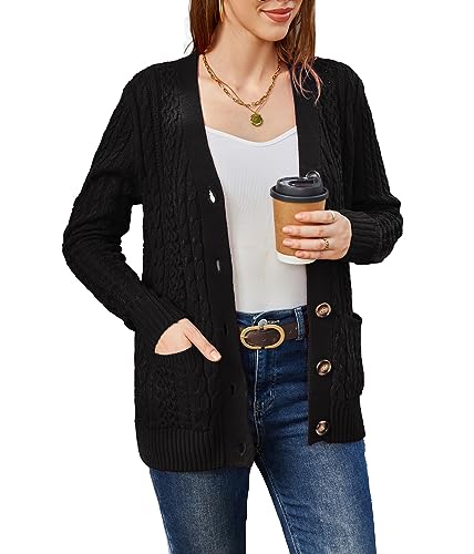 Image of Womens Cardigan Sweaters Cable Knit Sweater 2026 Fall Winter Chunky Open Front Button Down Coats with Pockets