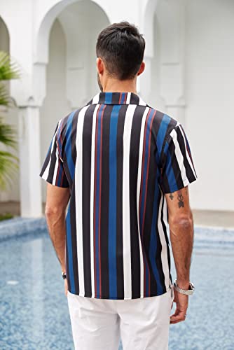 Coofandy Men's Hippie Shirts Button Down Aloha Summer Shirts Vintage Striped Shirt #TOP2